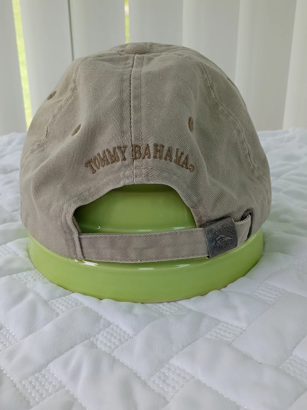 Tommy Bahama Adjustable Cap RELAX Hat Marlin Logo 100% Cotton Beige Breathable